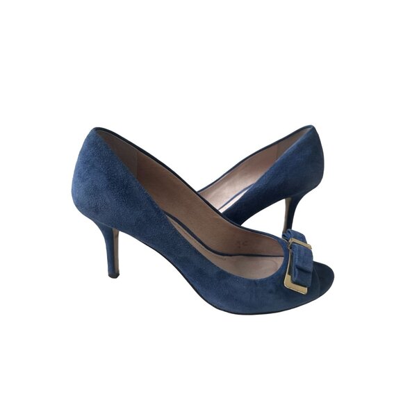 LOUISE ET CIE Blue Suede Bow Heels size 37.5/7.5 - Picture 4 of 9